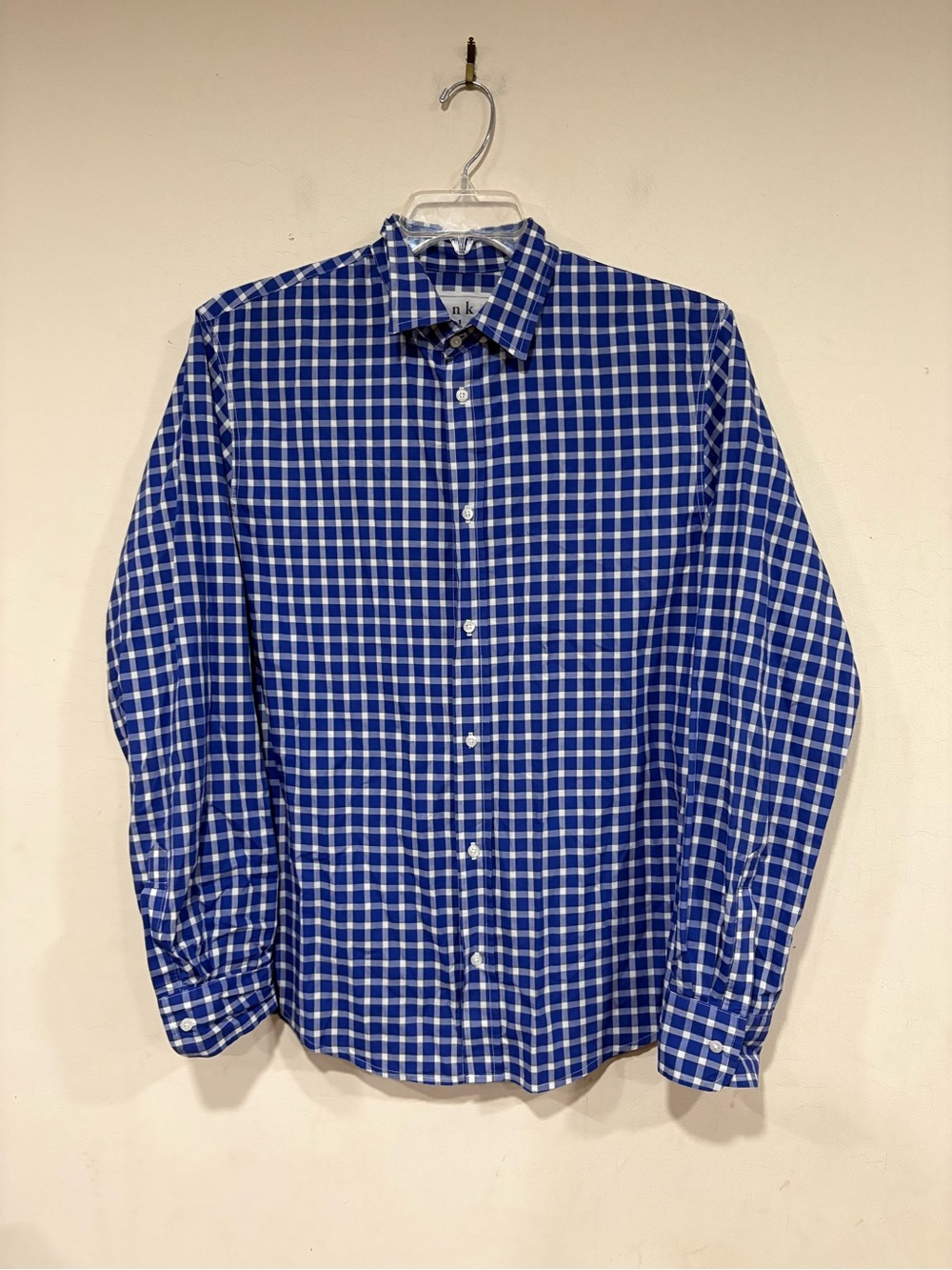 Frank & Eileen Paul Gingham Button Down Shirt Navy Blue White Cotton Medium